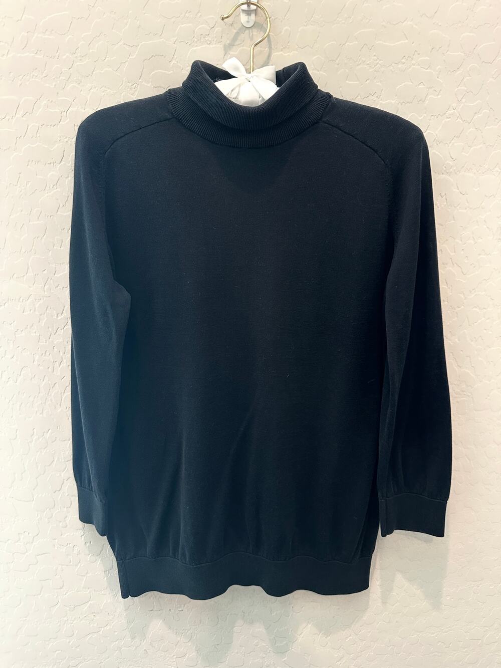 ZARA Black Silk Cotton Mock Neck 3/4 Sleeve Sweater Fine Knit Minimalist Medium